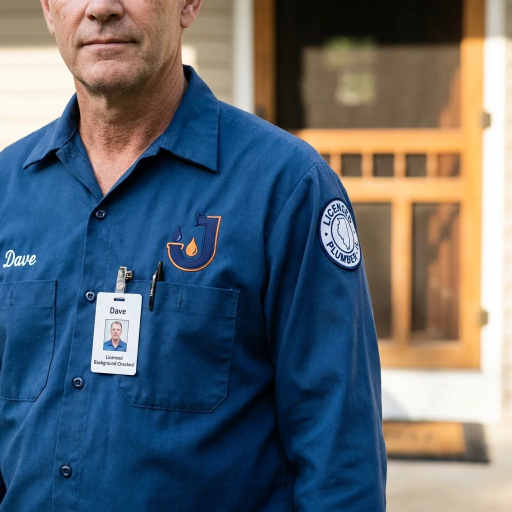 Licensed plumber showing ID badge in Windsor, MO