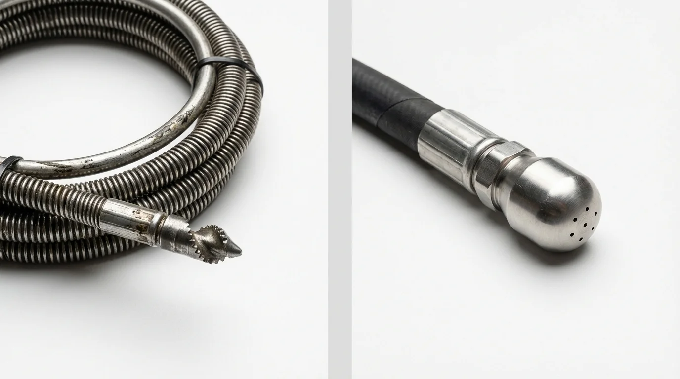 Drain snake cable and hydro jetting nozzle used for drain cleaning in Windsor, MO
