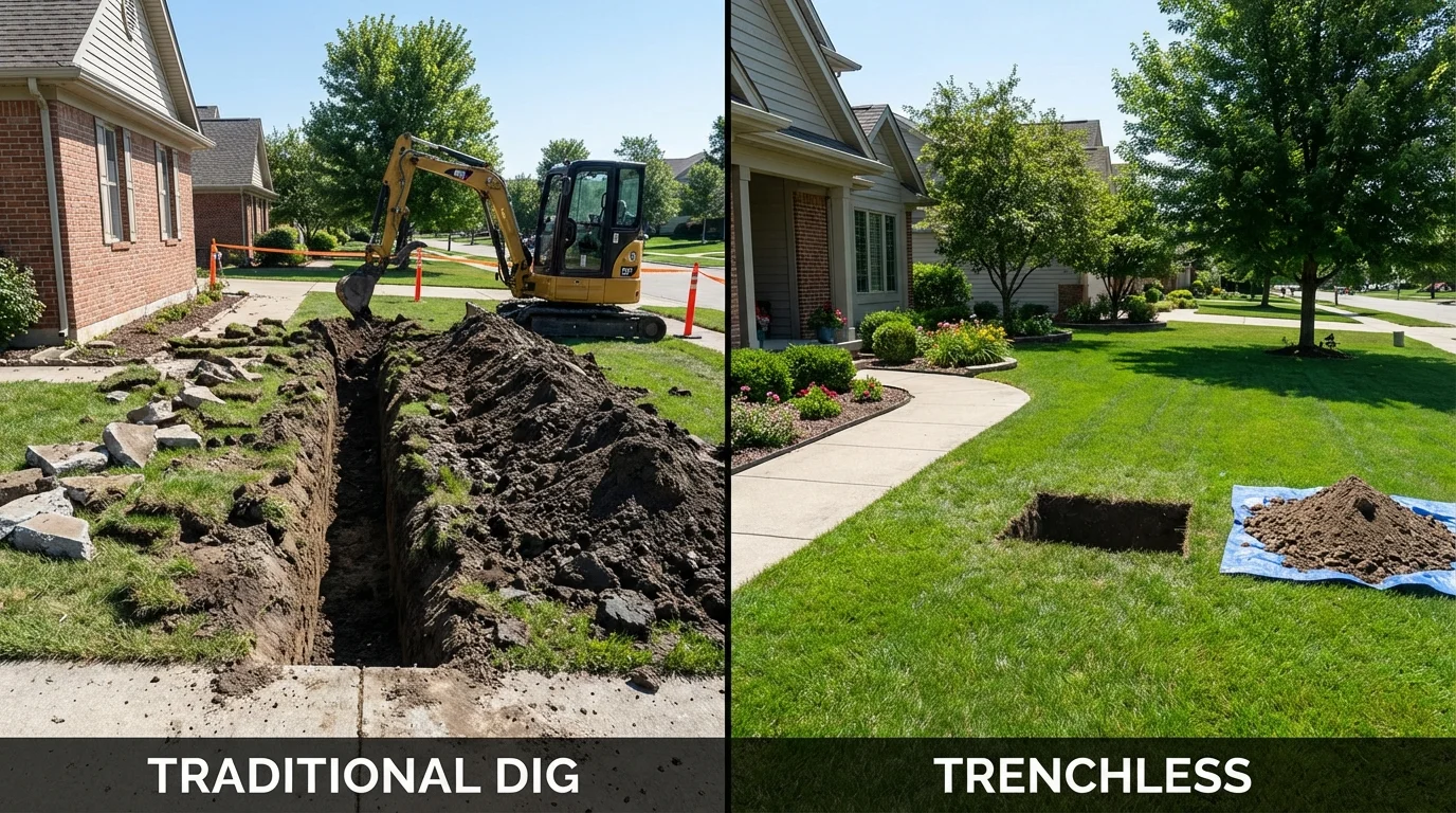 Trenchless sewer repair with minimal yard damage versus traditional excavation in Windsor, MO